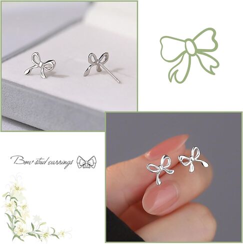 Classic Silver Bow Earrings for Women Cute Ribbon Bow Stud Earrings Birthday Christmas Jewelry Gifts for Women Girls (Design A) in Saudi Arabia