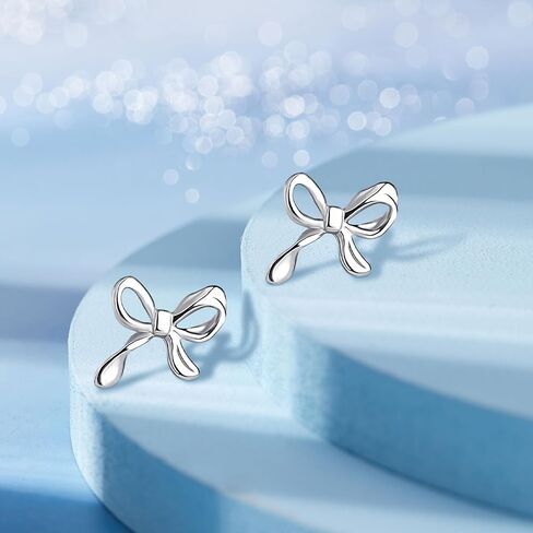 Classic Silver Bow Earrings for Women Cute Ribbon Bow Stud Earrings Birthday Christmas Jewelry Gifts for Women Girls (Design A) in Saudi Arabia