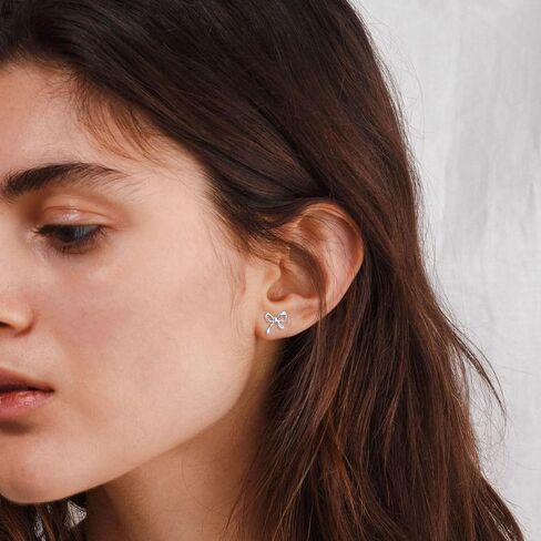 Classic Silver Bow Earrings for Women Cute Ribbon Bow Stud Earrings Birthday Christmas Jewelry Gifts for Women Girls (Design A) in Saudi Arabia