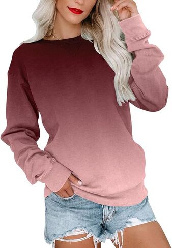 BeadChica Women's Casual Crew Neck Sweatshirts Long Sleeve Tops Cute Pullover Loose Fit-Gradient-S in Kuwait