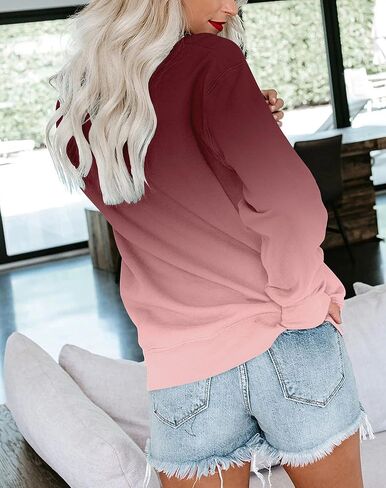 BeadChica Women's Casual Crew Neck Sweatshirts Long Sleeve Tops Cute Pullover Loose Fit-Gradient-S in Kuwait