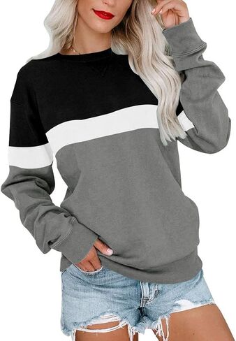 BeadChica Women's Casual Crew Neck Sweatshirts Long Sleeve Tops Cute Pullover Loose Fit-Gradient-S in Saudi Arabia