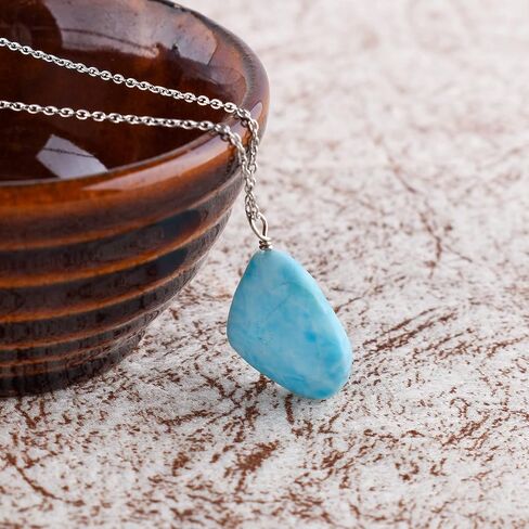Exquisite Larimar Stone Pendant Necklace - Dolphin Stone Elegance, Chakra Healing, Sterling Silver, Minimalist Handmade Jewelry, Birthstone Charm, Women's Gift, 18 inch Chain - OdrillionGems in Saudi Arabia