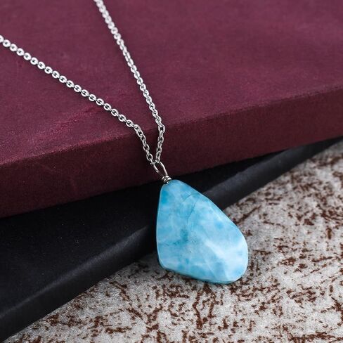 Exquisite Larimar Stone Pendant Necklace - Dolphin Stone Elegance, Chakra Healing, Sterling Silver, Minimalist Handmade Jewelry, Birthstone Charm, Women's Gift, 18 inch Chain - OdrillionGems in Saudi Arabia