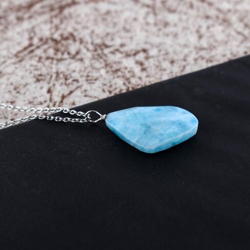 Exquisite Larimar Stone Pendant Necklace - Dolphin Stone Elegance, Chakra Healing, Sterling Silver, Minimalist Handmade Jewelry, Birthstone Charm, Women's Gift, 18 inch Chain - OdrillionGems in Saudi Arabia