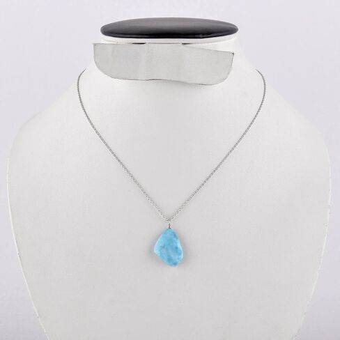 Exquisite Larimar Stone Pendant Necklace - Dolphin Stone Elegance, Chakra Healing, Sterling Silver, Minimalist Handmade Jewelry, Birthstone Charm, Women's Gift, 18 inch Chain - OdrillionGems in Saudi Arabia