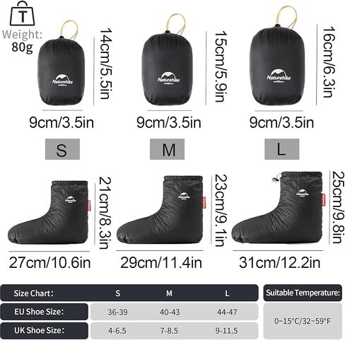 أحذية Naturehike الشتوية خفيفة الوزن من ريش الأوز، جوارب نوم دافئة ومريحة للتخييم للرجال والنساء، أحذية شبشب محشوة بالأسفل مع حقيبة تخزين in Kuwait