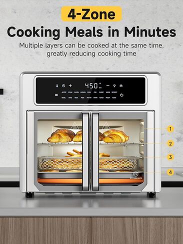 Air Fryer French Door Oven,26.4 Qt Easy Cleanup & Use Large Countertop Toaster Oven Combo,18 Presets & 1 Preheat & 1 Light,Multi-Layer Cooking,4 Accessories,Stainless Steel in Saudi Arabia