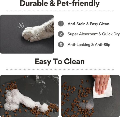 سجادة تغذية الحيوانات الأليفة - سجادة للكلاب لأوعية الطعام والماء، مقاس 12 * 19 بوصة، باللون الأسود in Kuwait