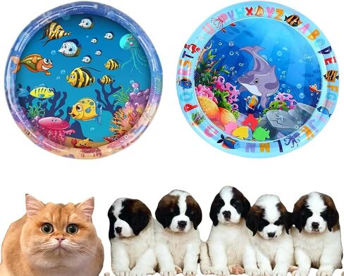 Cat Water Mat for Dogs - 2 Pack, Upgraded Thicken Unbreakable Cat Splash Play Mat, Circle Innovative Water Sensor Mat for Dogs for Endless Self Play in Saudi Arabia