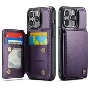 Vinich for iPhone 16 6.1" Wallet Case with Card Holder, RFID Blocking Credit Slots Kickstand Shockproof Phone Cover for Women Men, Purple