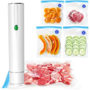 Vacuum Sealer for Food - Cordless Handheld Food Vacuum Saver with 10 Pcs Sealer Bags, Vacuum Sealer Machine for Food Preservation & Fresh - White