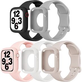 XYF 5 Pack Sport Bands Compatible for Apple Watch Bands with Bumper Case 45mm 44mm 42mm 41mm 40mm 38mm 49mm for Women Men,Soft Silicone Sport Band for iWatch Series 9 8 7 6 5 4 3 2 1 SE Ultra 2/1(NOT FOR SERIES 10)