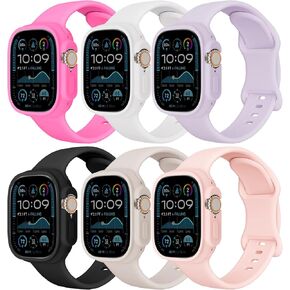 DABAOZA 6 Pack Sport Bands Compatible for Apple Watch Band With Bumper Case, Women Soft Silicone Waterproof Strap Cover For iWatch SE Series 9 8 7 6 5 4 3 2 1 Ultra 2/1 (NOT FOR SERIES 10)