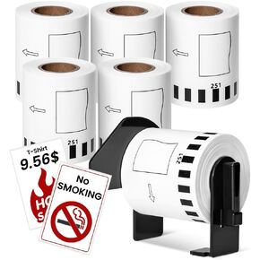 6 Rolls, MarkDomain DK-2251 Black/Red Label on White Paper Tape Compatible Label Roll Brother DK 2251 Continuous Length Replacement Labels 2.4in x 50ft with 1 Frame for QL-800, QL-810W, QL-820NWB