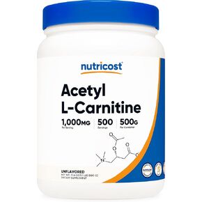 Nutricost Acetyl L-Carnitine (ALCAR) 500 Grams - 1000mg Per Serving - Pure Acetyl L-Carnitine Powder
