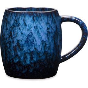 21 Oz Large Ceramic Coffee Mug, Handmade Pottery Big Tea Cup for Office and Home, Big Handle Hot and Cold Drinking, Microwave and Dishwasher Safe, Unique Texture Glaze (Deep blue)