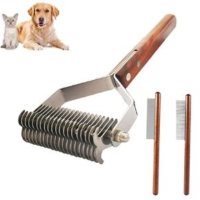 Undercoat Rake for Dogs and Cats, Pet brush for Dematting Comb, Pet Grooming Combs For Long-Haired & Short-Hair, Removes Dander, Dirt, and Detangles,With Wooden Handle 3 pack.