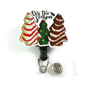 Tis the Season Christmas Badge Reel, Cute Christmas Tree Badge Clip, Holiday Badge Holder for Teacher, Nurse Holiday Retractable Badge Reel