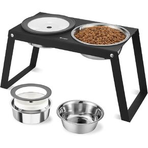 Veehoo Metal Raised Dog Bowl Stand with No Spill Water Bowl for Dogs and 304 Stainless Steel Dog Food Bowl, 10.2" Tall Dog Bowls Elevated Dog Feeding Station for Large Breed Dogs