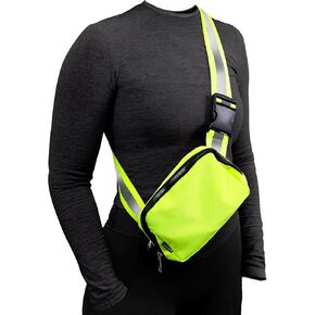 Reflective Belt Bag Night Sash for Night Safety - High Visibility Hip Bag Waist Pack with Large Storage Pouch - Adjustable Night Fanny Pack for Dog Walking, Hiking, Biking