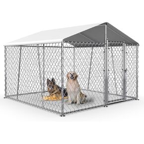 7.5 × 7.5 قدم بيت الكلب الخارجي الكبير، بيت الكلب في الهواء الطلق سلسلة ربط روضة الكلاب الكلاب تشغيل بيت الكلب الحيوانات الأليفة السياج الصلب مع قفل وغطاء مقاوم للماء للفناء الخلفي in Kuwait