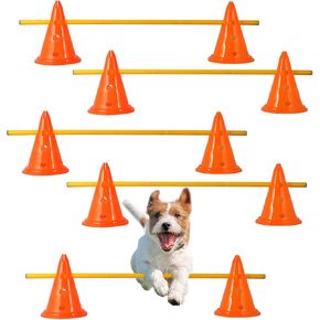 Dog Agility Hurdle Cones, Dog Agility Training Poles, Agility Jumps Agility Course Backyard Set, Obstacle Course Sports Speed Hurdles for Dogs, Adjustable Hurdles, Cones with Holes