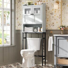 Over The Toilet Cabinet for Bathroom Storage, Over Toilet Storage Cabinet, Above Toilet Storage with 2 Doors and Adjustable Shelf Space Saver Cabinet Over Toilet Bathroom Organizer (Espresso)