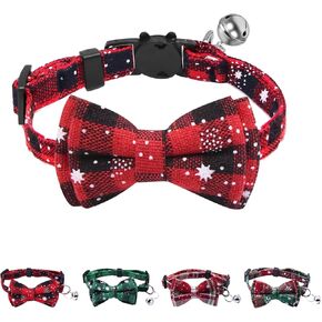 Pet Collar with Bell Solid Safe Collars for Cats Kitten Puppy Festival Dog Collars Breakaway Cat Collar Charms, Pet Safety Adjustable Kitten Collars, 4pc