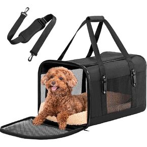 Petsfit 19x12x12 Pet Carrier for Large Cats (up to 20 lbs), Soft-Sided Small Dog Travel Carrier, Upgraded with Patented Buckle and Soft Padding, Ideal for Car Road Trips,Black