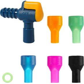 5pcs Bite Valve Replacement, with 1 Straight Angle Hose Connector and 1 Sealing Ring 5 Colors Mouthpiece Replacement Accessories for Hydration Bladder Compatible with Camelbak