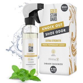 Gold Standard Natural Shoe Deodorizer Spray - 6 Oz. Shoe Odor Eliminator Spray - Stinky Shoes Smell Remover Spray Provides Extra Strength & Long Lasting Fresh Peppermint - Shoe Odor Remover Spray