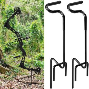 RunNico 2pcs Hunting Blind Bow Holder, Portable Ground Stake Bow Holder with Rubber Coated, Stable Hunting Ground Bow Holder for Ground Target Practice