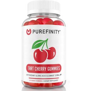 Tart Cherry Gummies – Raw Vegan Cherry Extract Gummy Alternative to Tart Cherry Capsules, Juice, Pills - Advanced Uric Acid Cleanse, Powerful Antioxidant w/ Joint Support - 60 Veggie Gummies