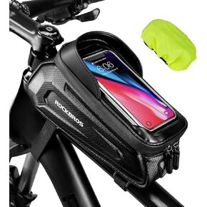 ROCKBROS Bike Bag Phone Mount Bag, Bike Accessories, EVA Waterproof Bike Phone Holder Bike Phone Bag, Front Frame Bag Top Tube Handlebar Bags Bicycle Accessories Pouch with Rain Cover Compatible Phones Under 6.8"