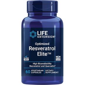 Life Extension Optimized Resveratrol Elite - Highly Bioavailable Trans Resveratrol Supplement - From Grape & Japanese Knotweed - For Brain Health - Gluten-Free, Non-GMO - 60 Vegetarian Capsules