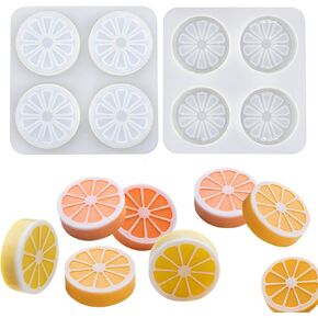2 Pcs 4 Cavity Lemon Slice Silicone Molds Orange Slice Silicone Molds for Handmade SoapCake Decorating DIY Fondant Candy Making Chocolate Pudding Mousse Cupcake Topper Birthday Party Moulds