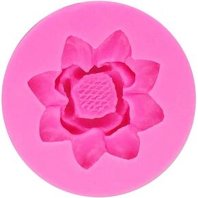 Pink 3D Flower Lotus Silicone Mold for DIY Cupcake Cake Topper Decoration Jelly Shots Fondant Mold Crystal Handmade Ice Cream Soap Mould Candy Making Supplie Pastry and Baking Molds Kitchen and Dining