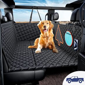 XXL Dog Truck Back Seat Cover,Large Dogs Hammock for Trucks Extender with 6 Foldable Board, Car Backseat Pet Hard Bottom Bed Waterproof for Full Size Crew Cab Like F150 Ram 1500,Silverado,Black
