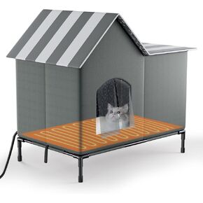 Heated Cat House for Outside: Weatherproof and Insulated Outdoor Cat House for Winter, Elevated Feral Cat Shelter with Heating Pad for Multiple Kittens, Warm Bed in Outdoor Waterproof Cats Stray