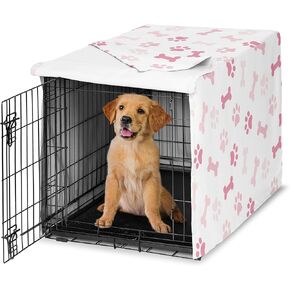 Sweet Jojo Designs Bone Paw Print Girl Dog Crate Cover – Kennel Covers for 36 Inch Pet Cage Medium - Light and Bright Hot Blush Pink Modern Off White Puppy