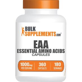 BULKSUPPLEMENTS.COM Essential Amino Acids Capsules - EAA Capsules - Essential Amino Acids Supplement - EAAs Amino Acids - 2 Capsules per Serving, 90-Day Supply (180 Capsules)