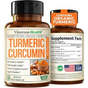 Organic Turmeric Curcumin with Black Pepper - Natural Joint Support Supplement with Bioperine and 95% Curcuminoids. High Absorption Tumeric. Antioxidant Digestive and Immune Support. 60 Vegan Capsules