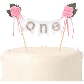 Floral 1st Birthday Cake Topper, Floral ONE Cake Topper, Floral Butterfly Baby Shower Cake Topper, Handmade Felt Swallowtail Flag Cake Topper (with Wooden Rod), Smash Cake Photo Props