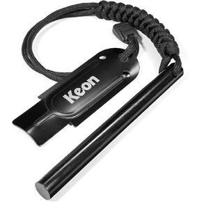 Keon Flint and Steel fire Starter kit, Ferro Rod fire Starter Survival Tool, 4.5" x 3/8" Camping fire Starter with Paracord Wrist Lanyard and Striker (Flint Lighter, Emergency fire Starters)