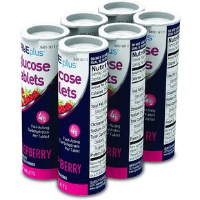 TRUEplus Glucose Tablets, Raspberry Flavor - 6X 10ct Tubes