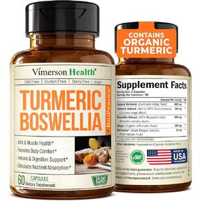 Turmeric Curcumin Supplement with Boswellia Serrata Extract, Organic Turmeric, Ginger and Black Pepper. Joint Support Supplement - High Absorption Tumeric 95% Curcuminoids. Digestive & Immune Support