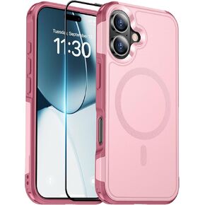 Temdan Designed for iPhone 16 Case Magnetic,[Compatible with Magsafe][Military Grade Drop Protection] Dropproof Heavy Duty Tough Rugged Shockproof Phone Case for iPhone 16 (6.1")-Pink