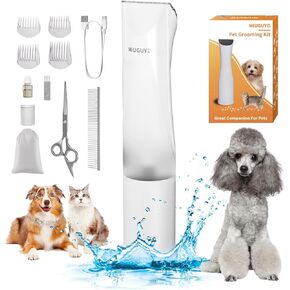 2-in-1 Dog Hair Vacuum & Dog Clipper Grooming Kit, Low Noise Electric Pet Shaver with Hair Vacuum Function, USB Charging, Waterproof, Replacement Cloth Bag, for Cat and Small Dogs.