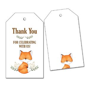 25 Fox Thank You Tags for Woodland Baby Shower or Birthday Favors